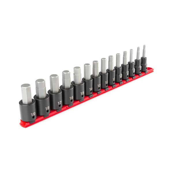 1/2 Inch Drive Hex Impact Bit Socket Set with Rail, 14-Piece (6-19 mm)